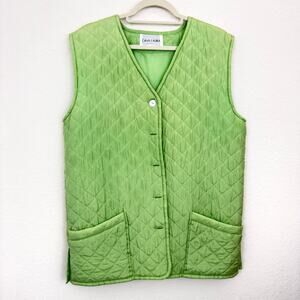 Gina Laura Womens Silk Quilted Vest Size L German Pastel Layer Pockets Green